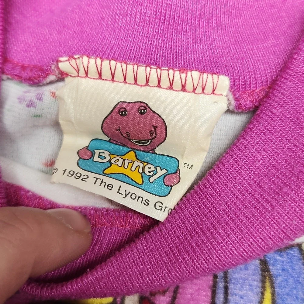 Barney Baby Bop Vintage 1992 Lyons Toddler Girls Sleepwear Pajama PJ Set 4T